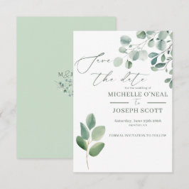 Reserve A Data Casamento Aquarela Verde Sálvia Eucalipto