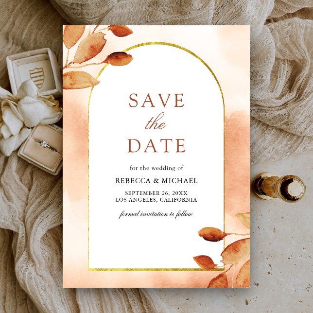 Reserve A Data Casamento Arco de Folhas Terracota Boho Terroso (Criador carregado)