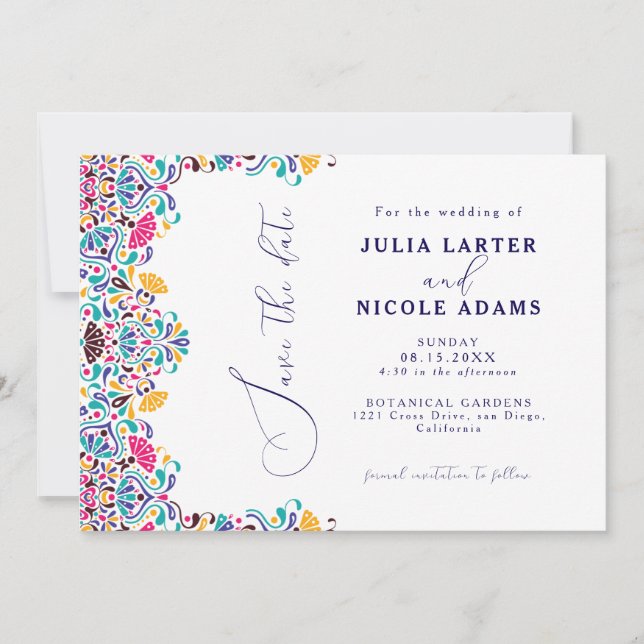 Reserve A Data Casamento Arco-Íris do Estilo Fiesta Mexicano Vibr (Frente)