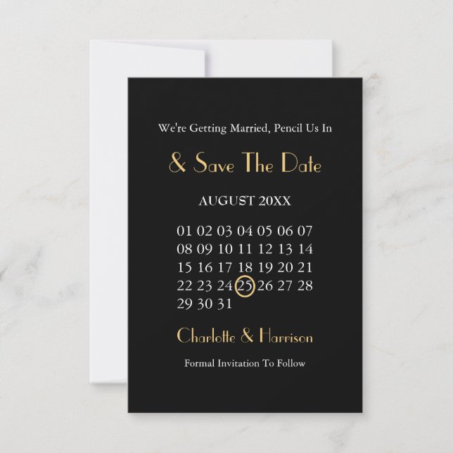 Reserve A Data Casamento Art Déco Clássico Preto e Dourado (Frente)