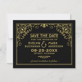 Reserve A Data Casamento Art Deco Dourado com Roletas Preto