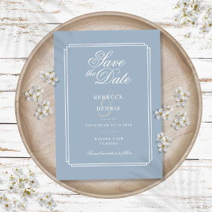 Reserve A Data Casamento Art Déco em Azul Poeirento com Letra Ele