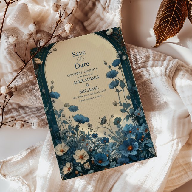 Reserve A Data Casamento Art Nouveau Azul Marinho (Criador carregado)