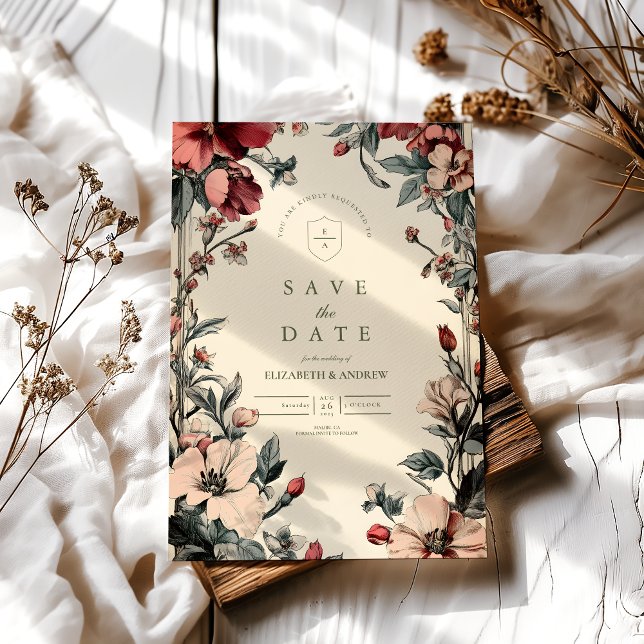 Reserve A Data Casamento Art Nouveau com Arte Floral Elegante (Criador carregado)