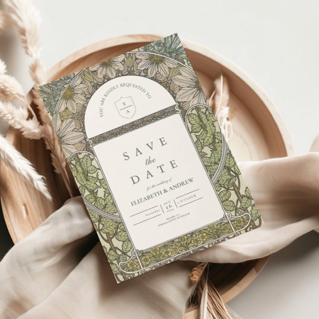 Reserve A Data Casamento Art Nouveau com Sage Verde (Criador carregado)
