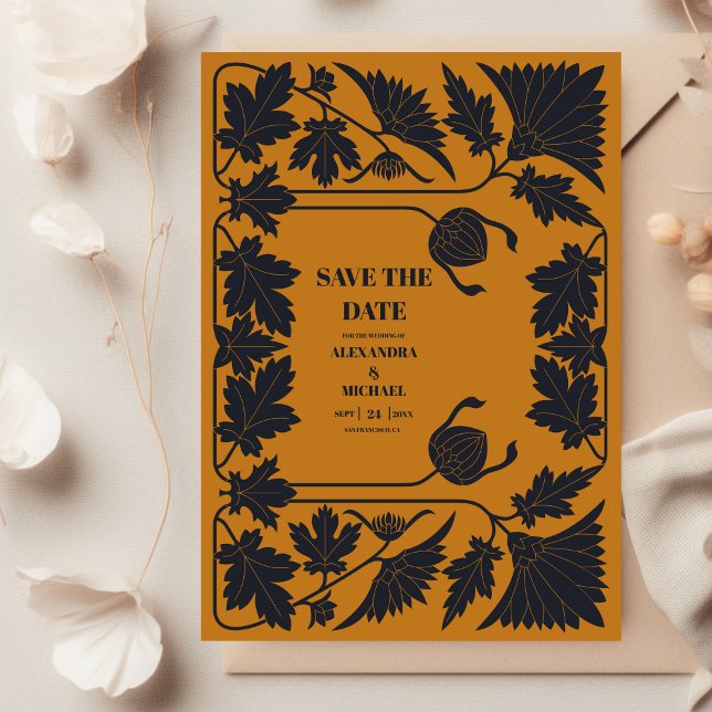 Reserve A Data Casamento Art Nouveau Dourado Azul (Criador carregado)