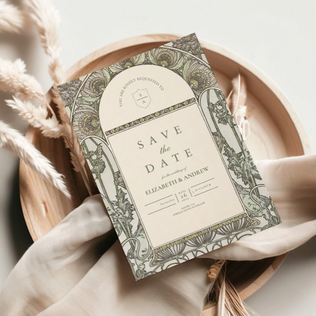 Reserve A Data Casamento Art Nouveau em Sage empoeirado (Criador carregado)