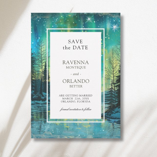 Reserve A Data Casamento Aurora de Natal Floresta Céu Noturno (Criador carregado)