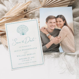 Reserve A Data Casamento Azul Aqua - Seashell Elegante de Praia