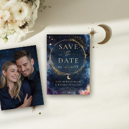 Reserve A Data Casamento Azul Celestial Dourado à Meia-Noite Salv