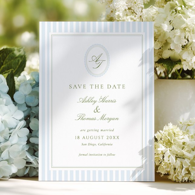 Reserve A Data Casamento Azul Cinzento e Sage Elegante (Criador carregado)