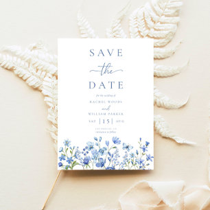 Reserve A Data Casamento Azul com Derrame Floral Elegante