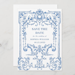 Reserve A Data Casamento Azul com Grace Floral Dusty, Ornamentado