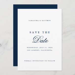 Reserve A Data Casamento Azul com Marinho de Script Elegante Simp