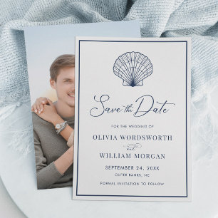 Reserve A Data Casamento Azul de Marinho Elegante de Beach Seashe