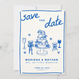 Reserve A Data Casamento Azul Desenhado Junto