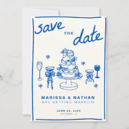 Reserve A Data Casamento Azul Desenhado Junto com Foto