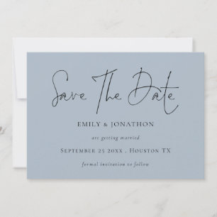 Reserve A Data Casamento Azul Dusty com Script Minimalista