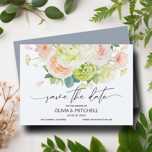 Reserve A Data Casamento Azul Dusty Florals (Watercolor Florals Dusty Blue Wedding Save The Date Cards)
