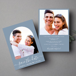 Reserve A Data Casamento Azul Dusty Foto do Arch de Script Elegan