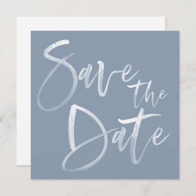 Reserve A Data Casamento Azul Dusty, Script de Caligrafia de Pinc (Frente/Verso)