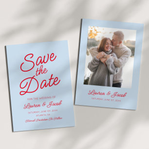 Reserve A Data Casamento Azul e Vermelho Minimalista Moderno