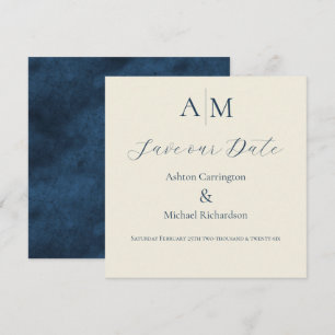 Reserve A Data Casamento Azul Ecru Monograma Moderno 