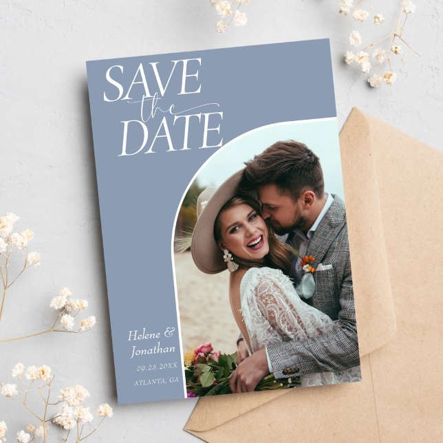 Reserve A Data Casamento Azul Elegante Clássico Moderno (Modern Classic Elegant Dusty Blue Wedding Save The Date)