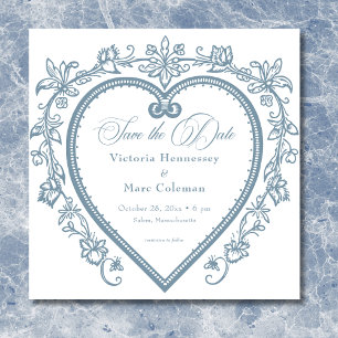 Reserve A Data Casamento Azul Elegante Vintage Chinoiserie Coraçã