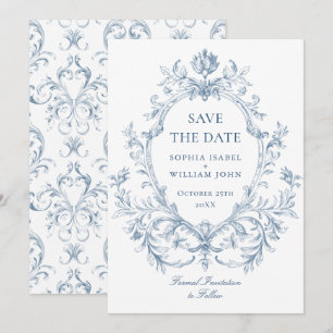 Reserve A Data Casamento Azul Empoeirado Floral Gracioso Ornament