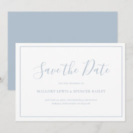 Reserve A Data Casamento Azul Empoeirado Tradicional Elegante