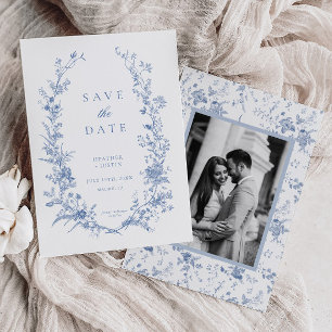 Reserve A Data Casamento Azul-Floral Azul Vitoriano