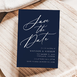 Reserve A Data Casamento Azul-Marinho com Caligrafia Elegante