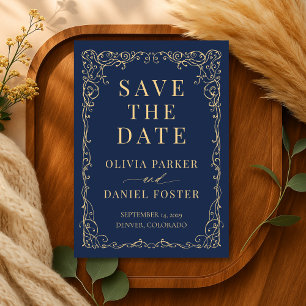 Reserve A Data Casamento Azul Marinho Dourado Save the Date