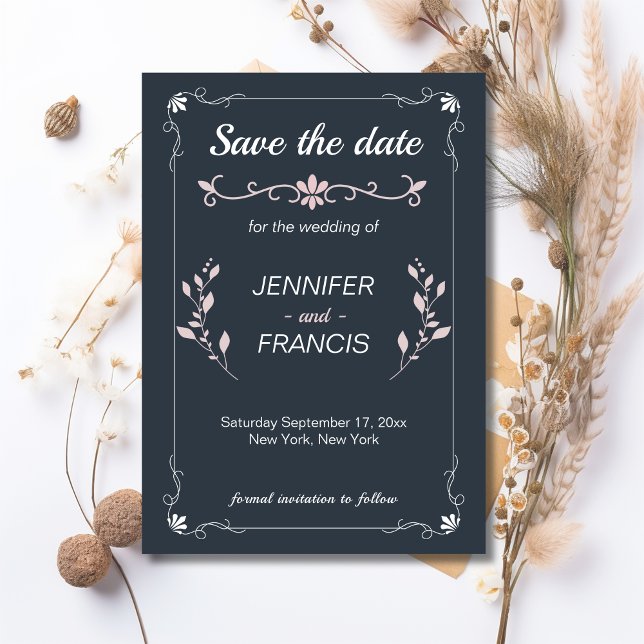 Reserve A Data Casamento Azul Marinho e Rosa Elegante e Sofistica (Navy and Pink Elegant Classy Wedding Save the Date)