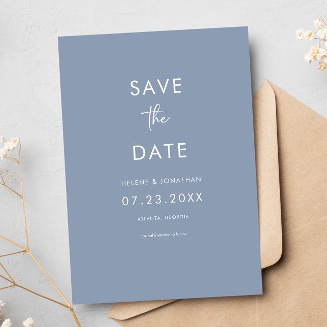 Reserve A Data Casamento Azul Mínimo Elegante (Elegant Minimal Dusty Blue Wedding Save The Date)