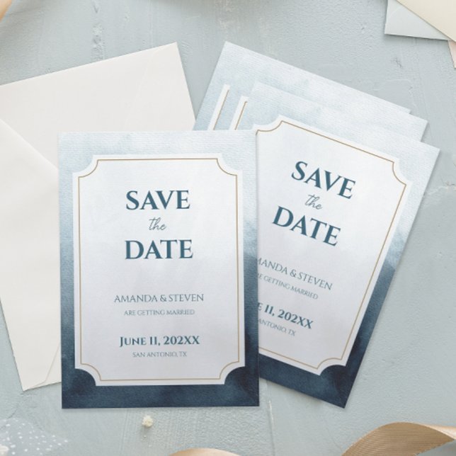 Reserve A Data Casamento Azul Moderno (Modern blue abstract save the date cards)