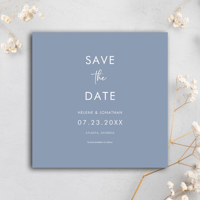 Reserve A Data Casamento Azul Moderno Mínimo (Minimal Modern Dusty Blue Wedding Save The Date)