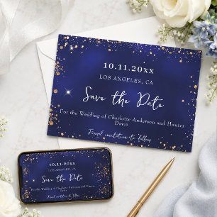 Reserve A Data Casamento azul naval dourado brilho inverno