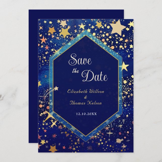 Reserve A Data Casamento azul-noturno celestial (Frente/Verso)
