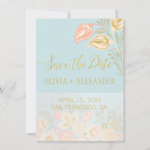 Reserve A Data Casamento Azul-Primavera Dourado Pastel Peach