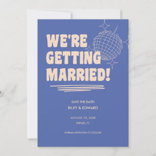 Reserve A Data Casamento Azul Retro Bold "Nós Vamos Casar"
