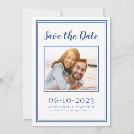Reserve A Data Casamento Azul Simples Fotos de Engajamento Modern