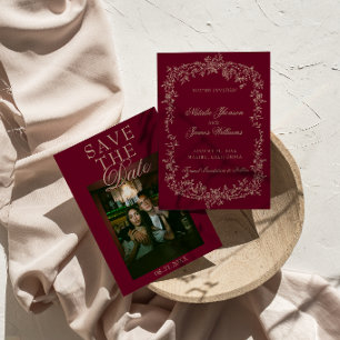 Reserve A Data Casamento Bege Borgonha Floral Dinheiro Antigo Fot
