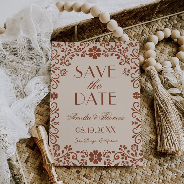 Reserve A Data Casamento Bege Floral Elegante (Criador carregado)