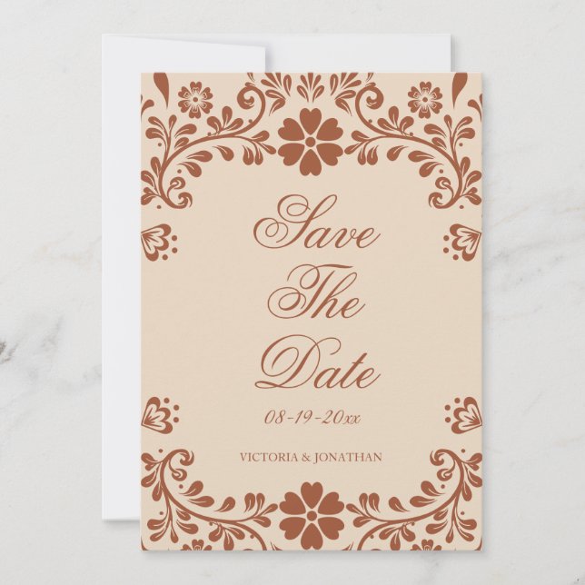 Reserve A Data Casamento Bege Terracota Mexicana  (Frente)