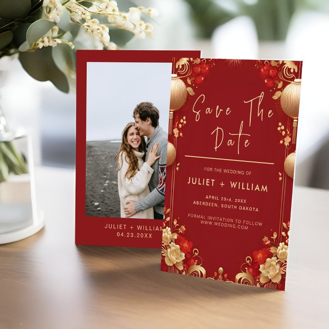 Reserve A Data Casamento Bilingue Chinês Floral Moderno Asiático (Criador carregado)