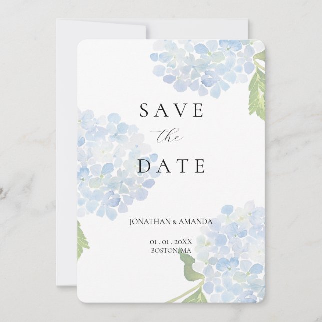 Reserve A Data Casamento Blue Hydrangea Salvar a Data (Frente)