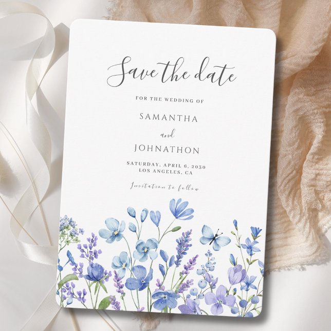 Reserve A Data Casamento Blue Wildflower Watercolor (Criador carregado)