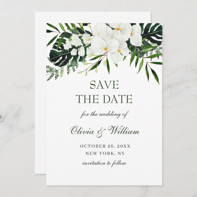 Reserve A Data Casamento Boêmia Boêmia Elegante da Orquídea Branc (Frente/Verso)